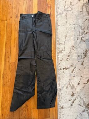 Black Faux Leather Flared Pants